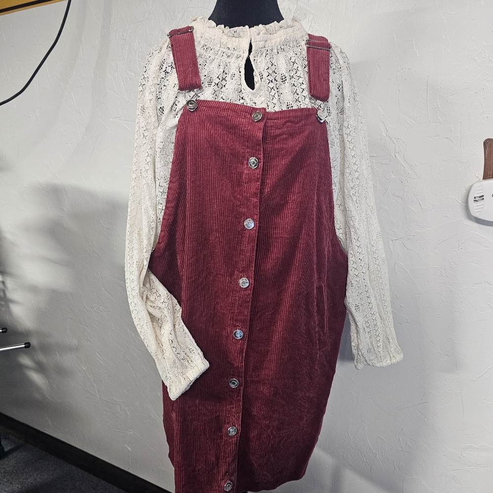 Elegant Burgundy Corduroy Pinafore Dress